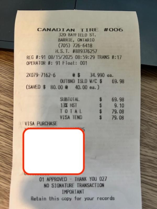 receipt and site screen capture.