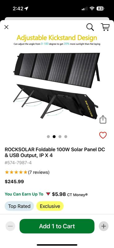 solar panel I received and website image of panel with legs and storage pouch