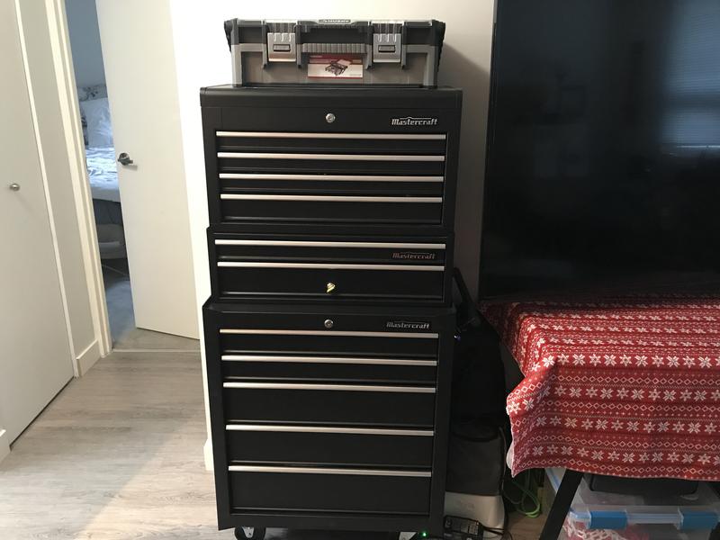 Full three sections with added HUSKY Cantilever Professional Organizer on top for small hardware.