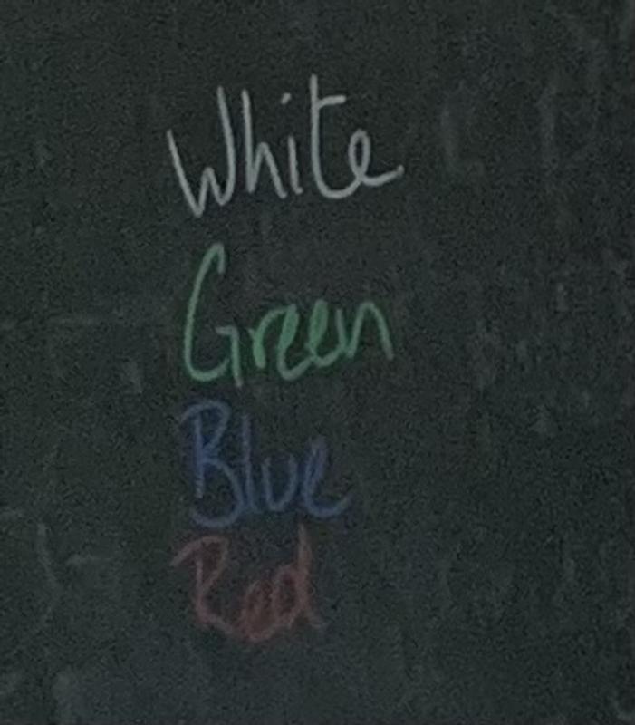 The blue is actually harder to read at a distance (~4’) than the photo makes it appear.