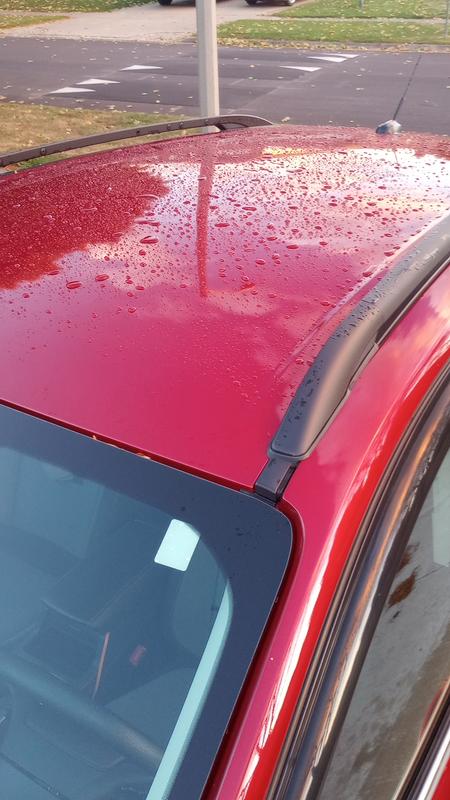 roof showing water beads and cloud cover - side of suv