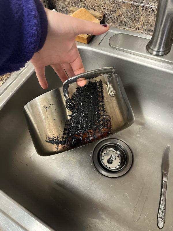 towel melted to pot when straining pasta.