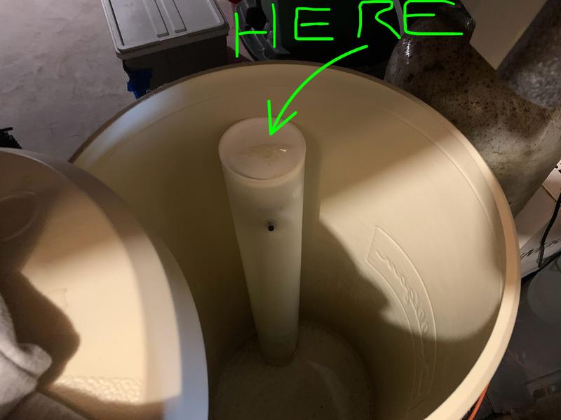 Took lid off this "brine well" and added product here to get it straight to bottom of salt tank.