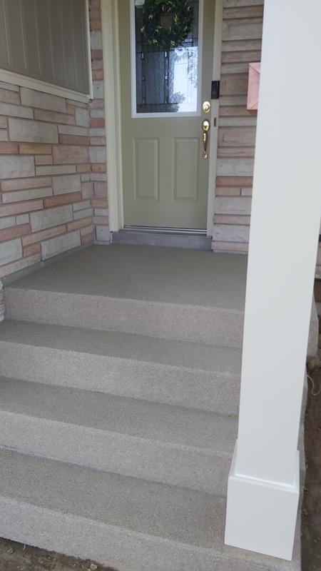 2 coats, 3 cans. What an improvement to the old grey concrete entry
