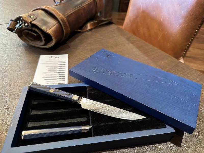 Beautiful French blue kitchen knives.