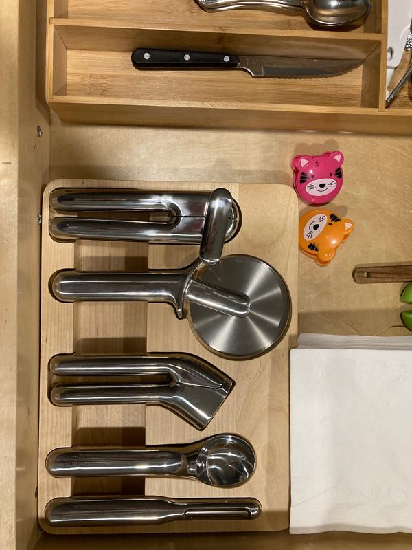 Caraway 5-Piece Kitchen Gadget Set - Stainless Steel Utensils With Wood Organizer