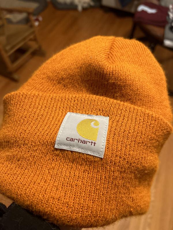 Carhartt Beanie Hat One Size Unisex Black Knit Stretch Logo Patch Toboggan