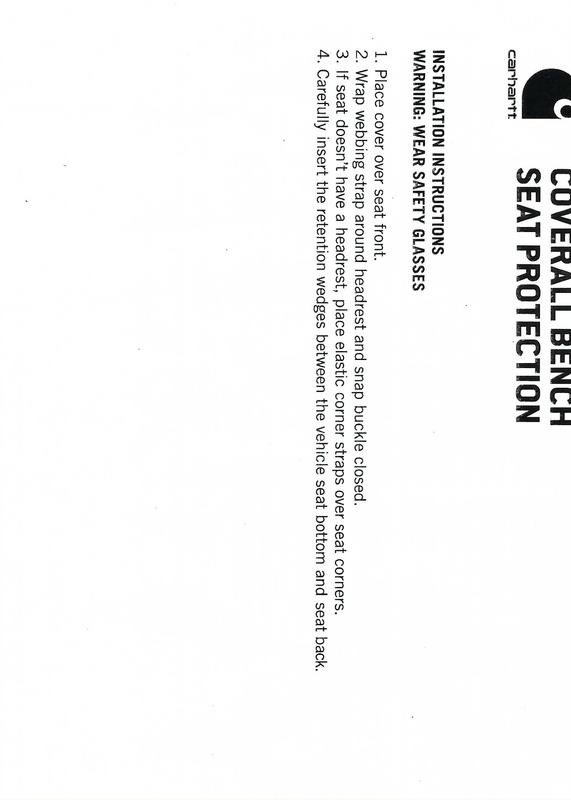 Carhartt Bench Seat Protection Installation Instructions