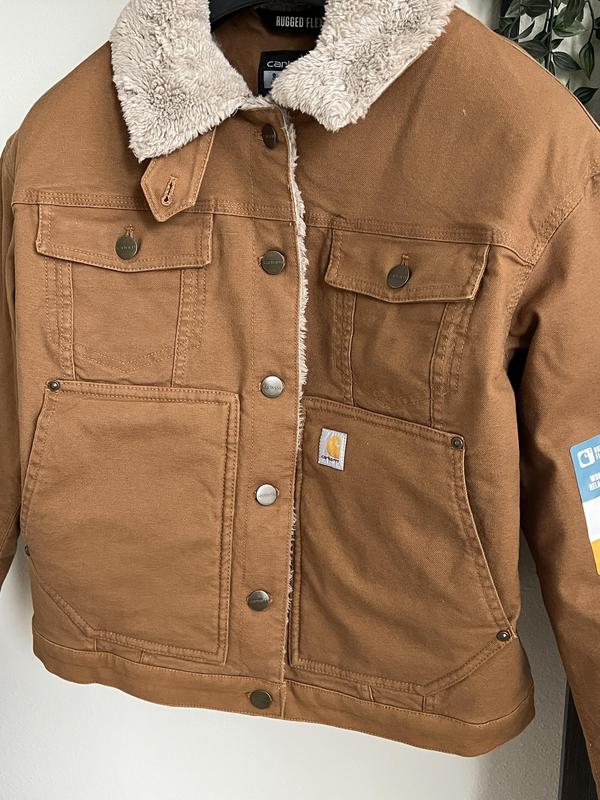 Carhartt Mens Flannel-Lined Hooded Work Jacket | Brown
