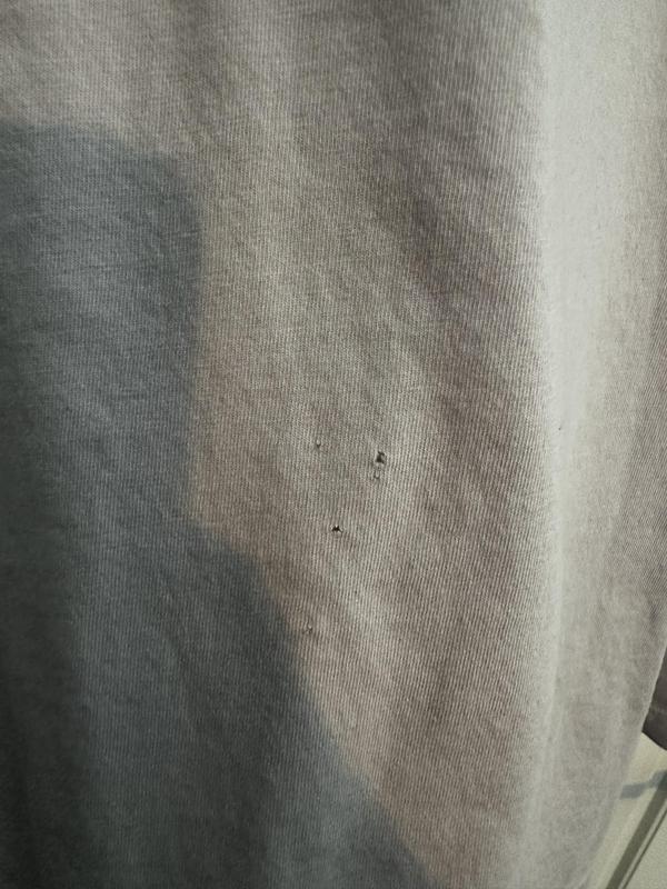 This is a close up of the t-shirt. After wearing it no more than three times.