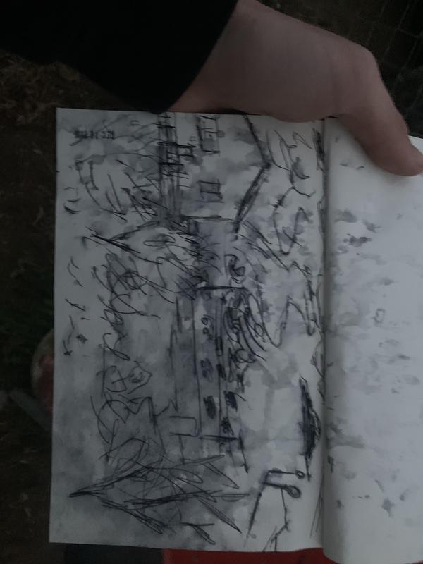 A drawing I drew while wearing these pants in the rain 10/10 would buy