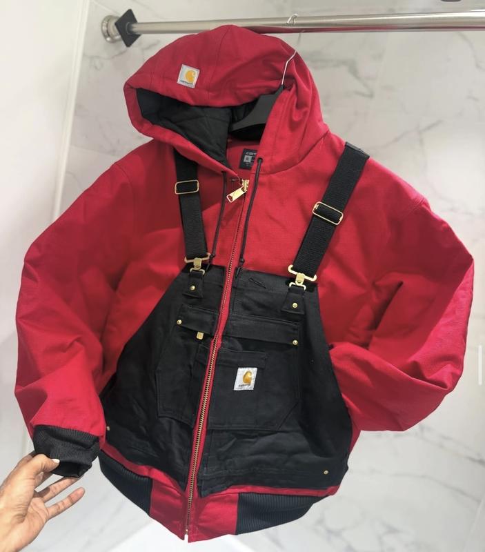red/ black carhartt overall jacket