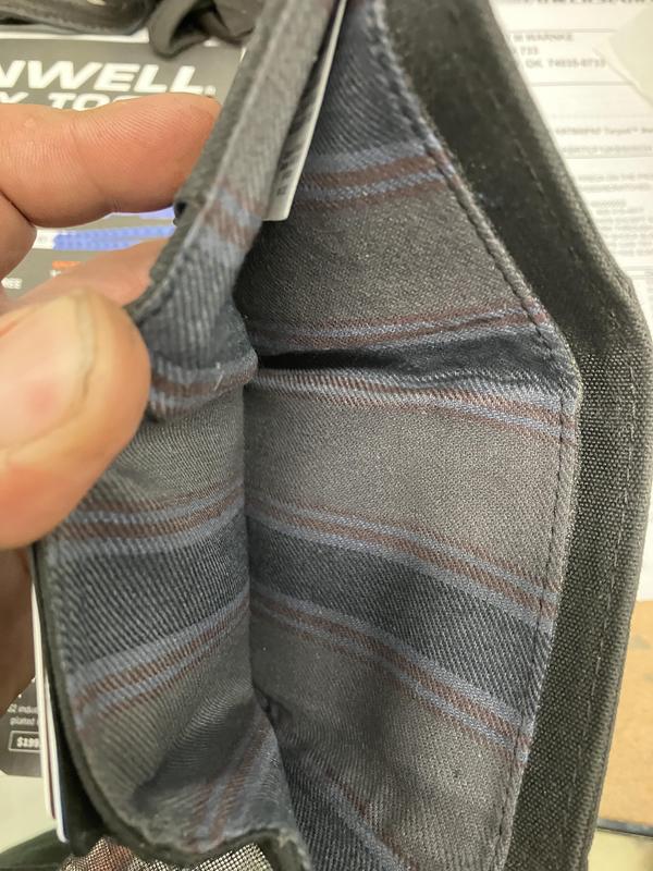Cardboard pieces are sewn into backside of the pocket