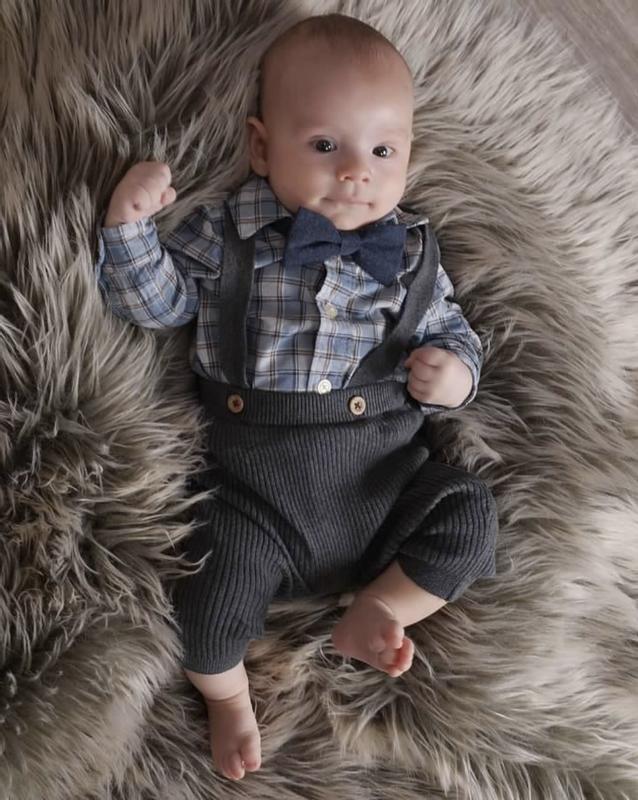 Baby Boy Plaid Cotton Long-Sleeve Button-Down Fashion Bodysuit