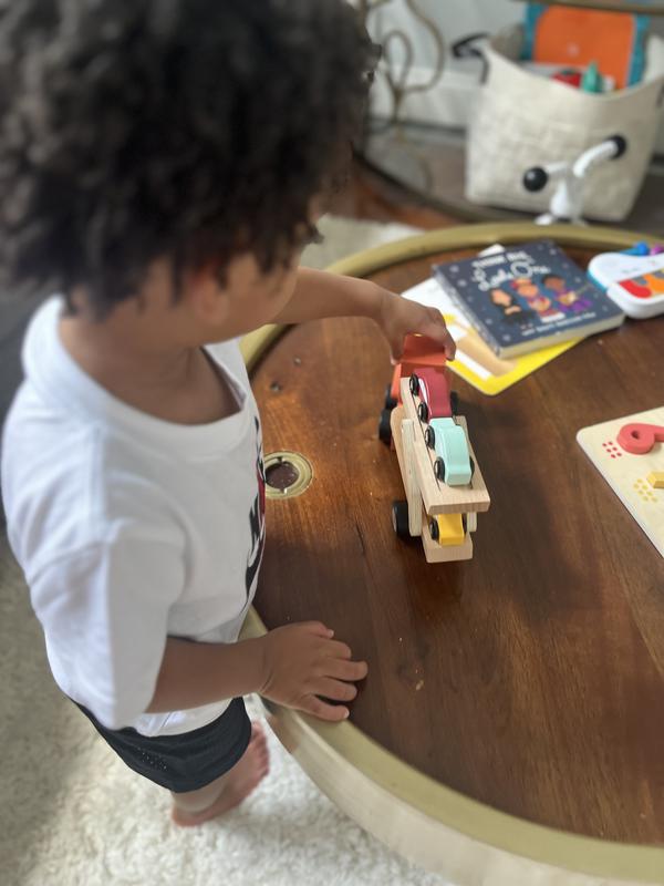 I enjoy watching him play with this toy truck set. He loves counting the cars.