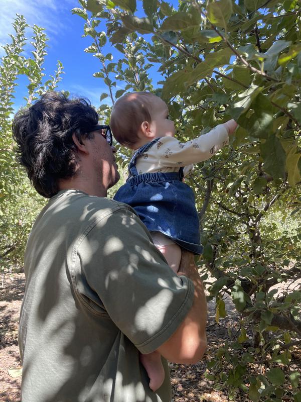 Baby girl at apple orchard