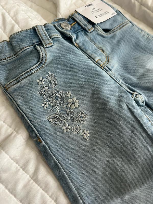 Toddler Embroidered Flowers Iconic Denim Flare Jeans