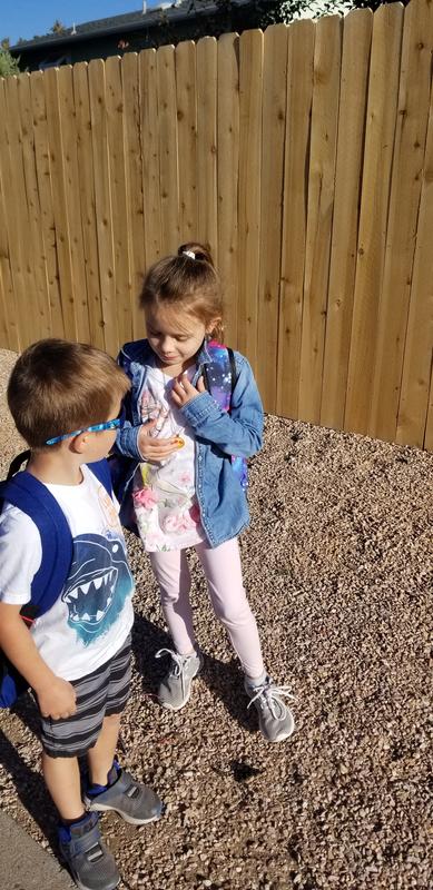 Here is a pink pair off to school