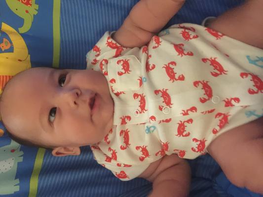 Colton wearing his crab romper!
