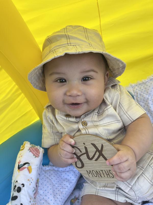 My baby’s 6 month pictures in his cute set!