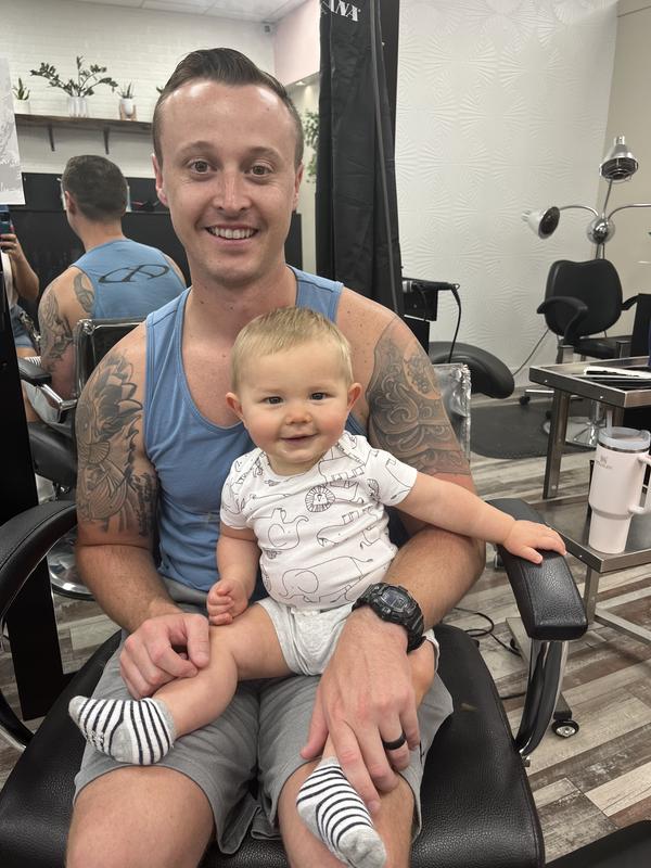 Getting my first hair cut with dad!:)