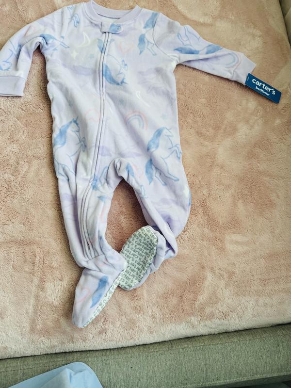 Baby Girl Dinosaur Print DreamPlush Snug Fit Long-Sleeve 2-Way Zip 1-Piece Pajamas - Pink