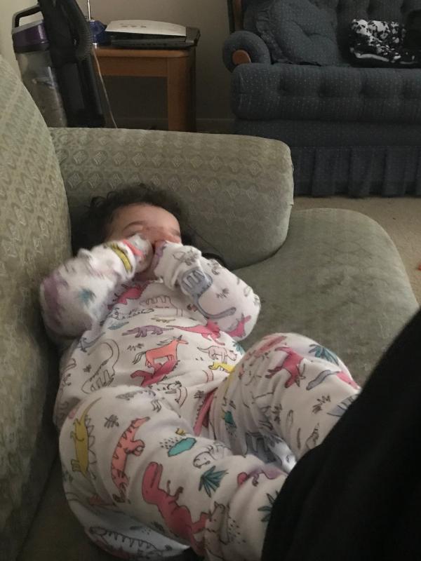 chilling in dinosaur jammies