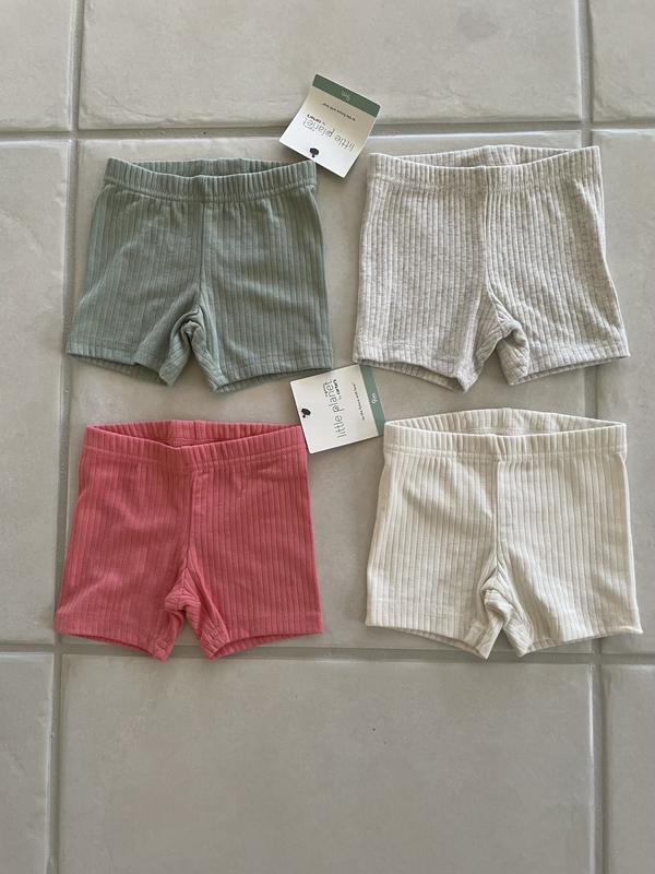 Baby 2-Pack Organic Cotton Ribbed Pedal Shorts 9M Hibiscus Pink, Sweet Cream