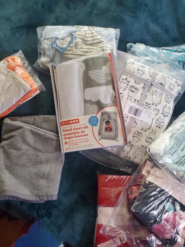 Skip*Hop® Travel Crib 2Piece Fitted Sheet Set in White/Grey Bed Bath