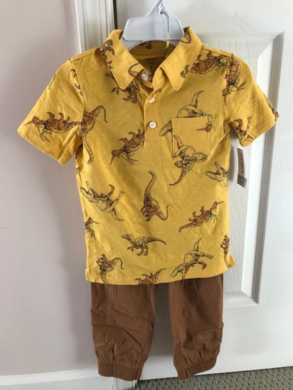 Great pants with elastic  waist and lets.  Works well with dinosaur shirt!