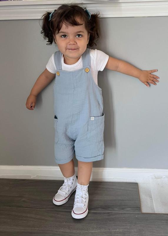 Toddler Organic Cotton Gauze Shortalls in Cream - Little