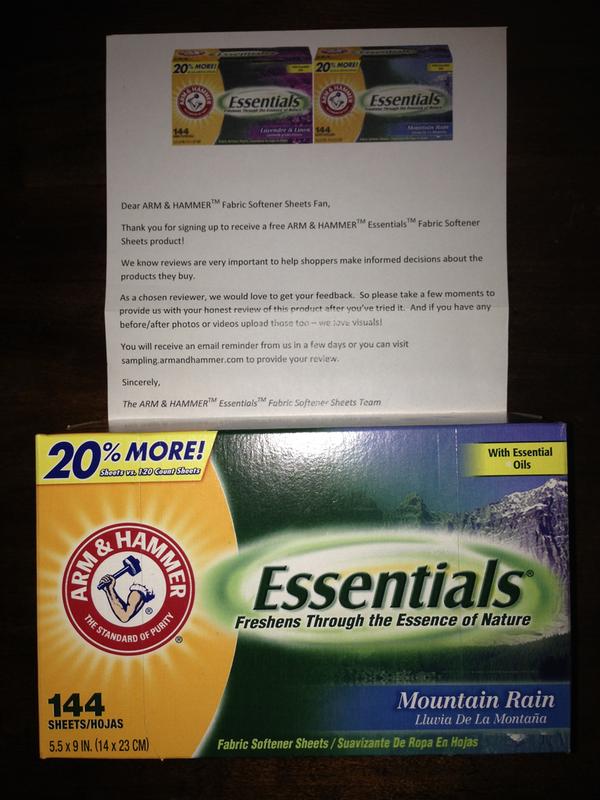 My Arm & Hammer Essentials dryer sheets.