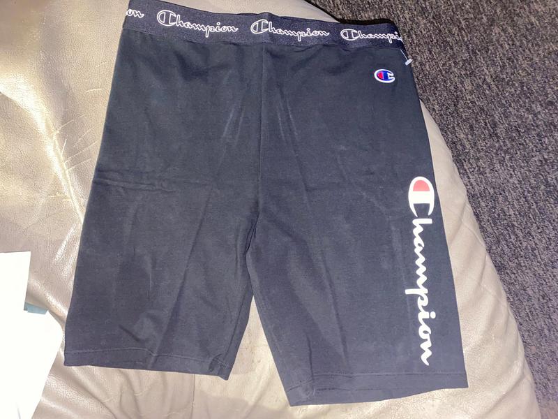 champion logo biker shorts