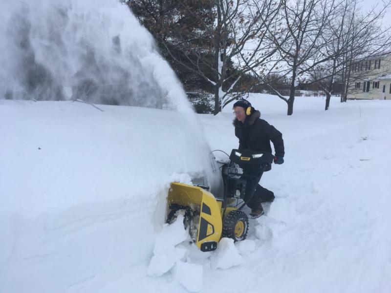 Cutting into drift with Champion 24" 2 stage Snowblower