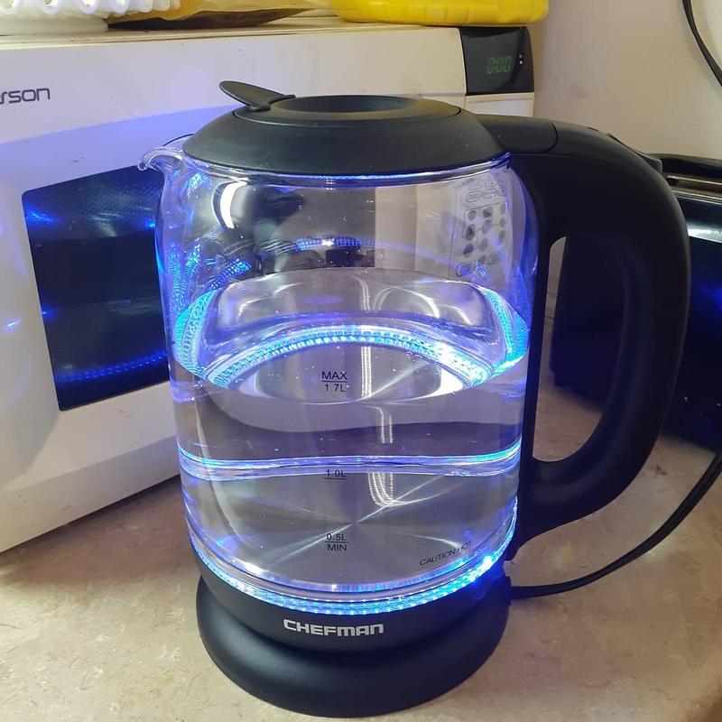 CHEFMAN RJ-11-17-GOPP Chefman Glass Electric Tea Kettle 1.7 Liter w/ LED  Lights & Auto Shut off