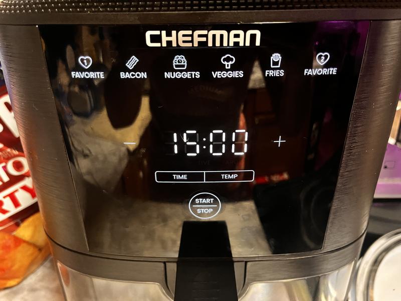 Chefman Black 8 Quart Air Fryer with Cooking Thermometer, 8 Presets,  Easy-View Window, Black