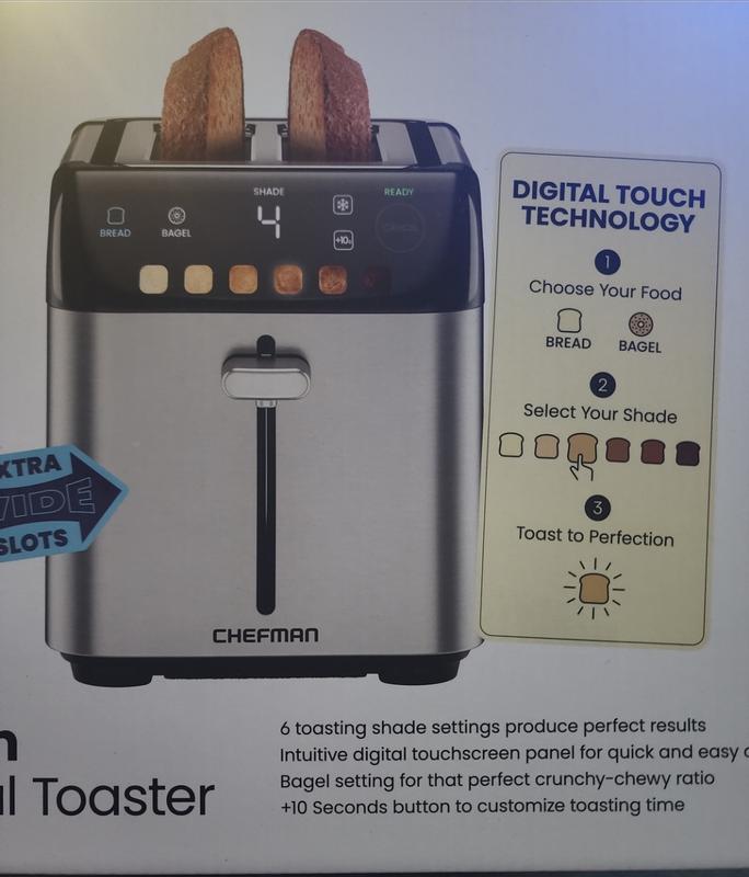 Chefman Smart Touch 4 Slice Digital Toaster, 6 Shade, Extra-Wide Slots, Removable Crumb Tray