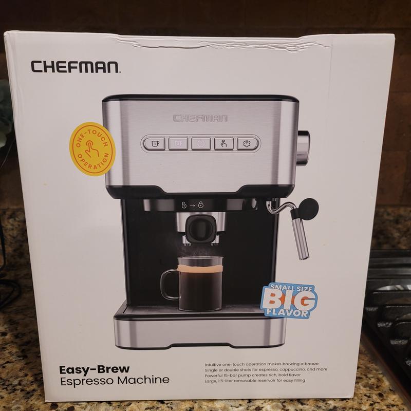 Chefman 4-in-1 Espresso Machine with Steamer & Milk Frother, 1.5 Liter,  Stainless Steel 