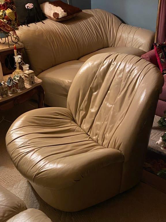 Clean the condition leather chair, light colored.