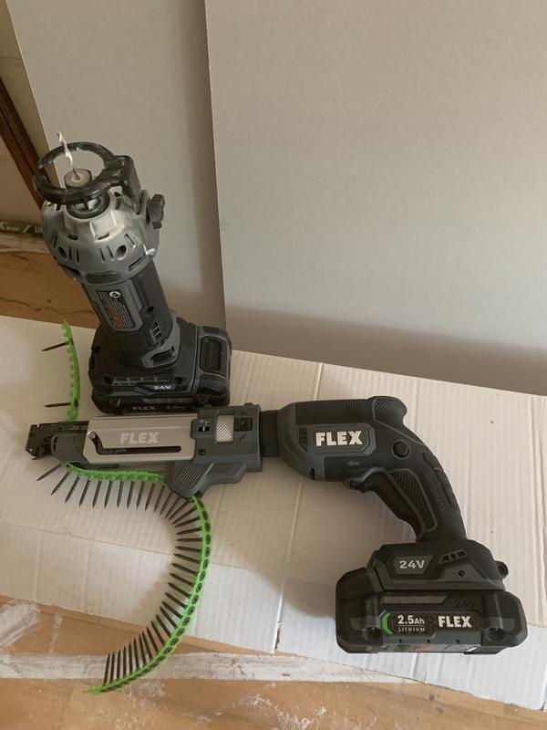 FLEX 24V Drywall Screw Gun With Magazine Attachment and Cut Out Tool Kit