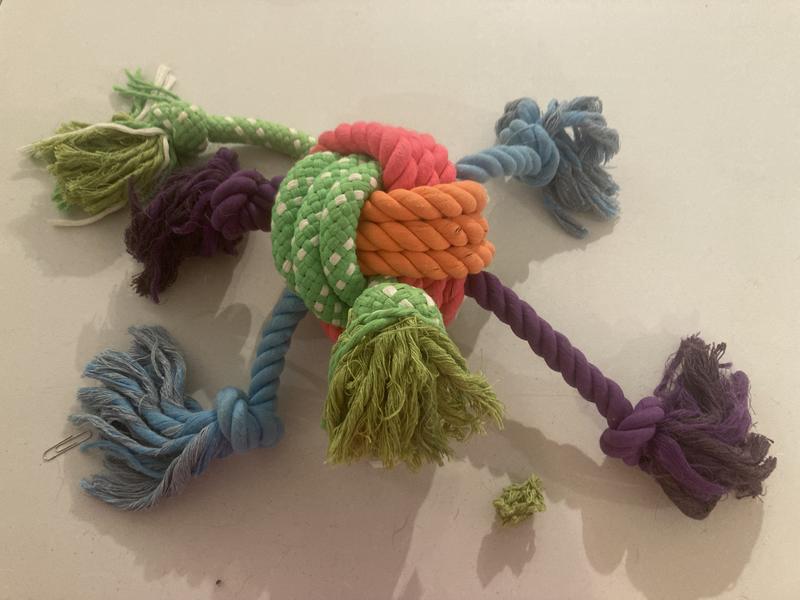 Some embroidery came loose from the tassels straight out of the box but other than that the toy is still in great condition.