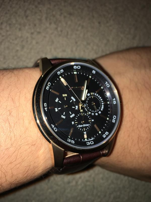 Citizen watch black online leather band