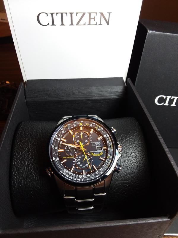 World Chronograph A T Men s Eco Drive Steel Blue Dial Watch