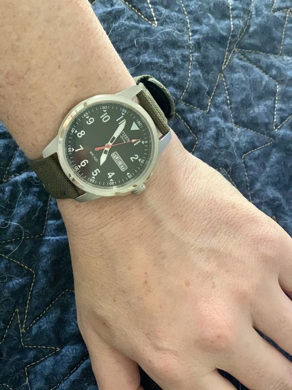 Genuine Citizen Olive Nylon and Leather Eco-Drive 18mm Long Watch