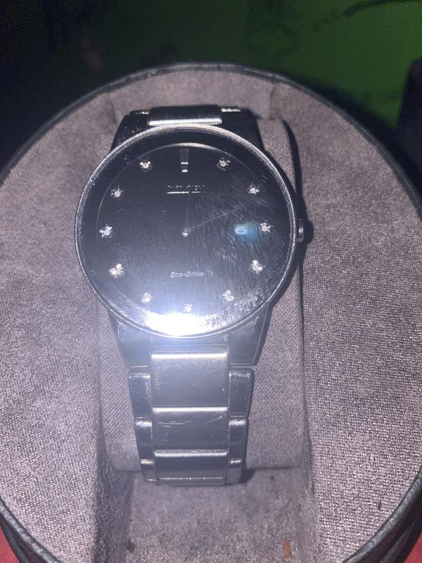 Axiom Men s Eco Drive Silver Steel Black Face Diamond Watch