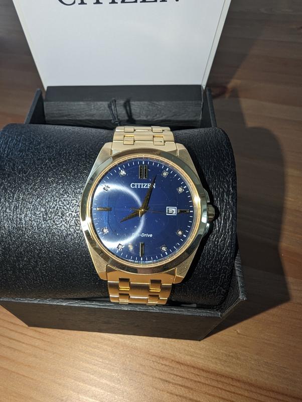 Blue face gold discount watch