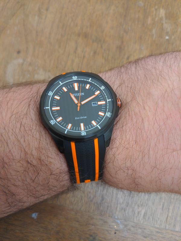 Citizen eco drive 2025 orange and black