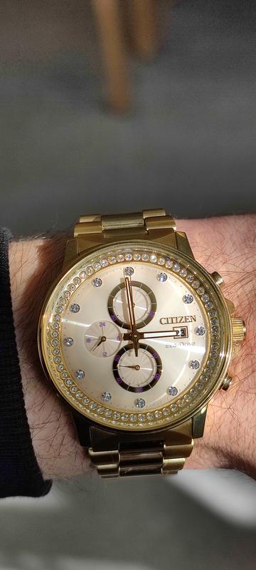 Citizen Eco-Drive Weekender Cronógrafo Reloj para hombre, acero inoxidable,  tono dorado (Modelo: FB3002-53P)