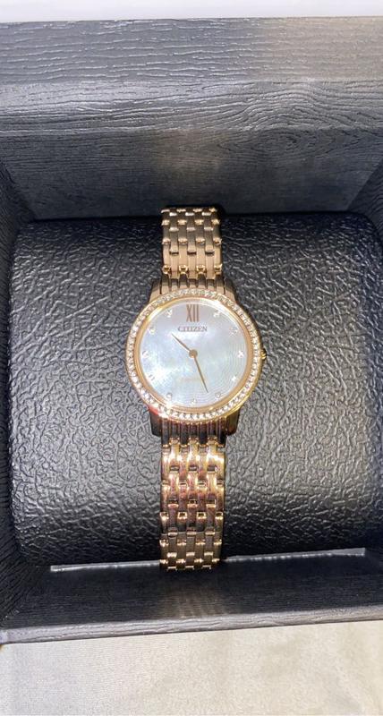 Silhouette Crystal - Ladies Eco-Drive Rose Gold Pearl Dial Watch