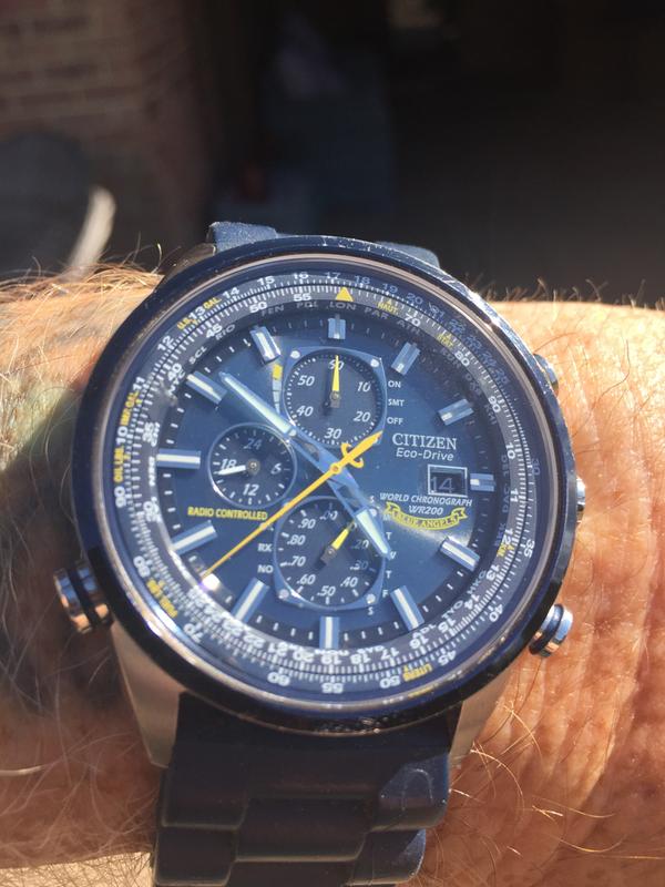 World Chronograph A T Men s Eco Drive AT8020 03L Blue Watch